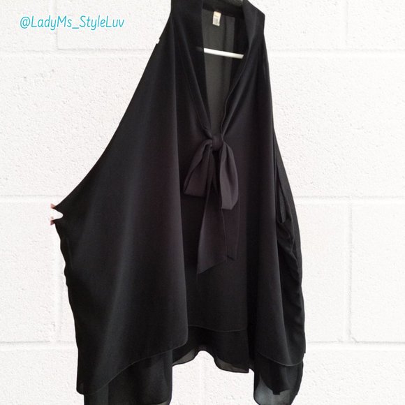 Women's Asymmetrical Chiffon Semi-Sheer Layers Flowy Halter Sleeveless Top - Picture 6 of 6